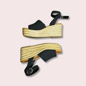 A.N.A Black Strappy Platform Wedges